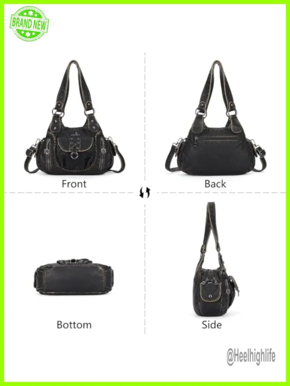 Vegan Leather Hobo Shoulder Bag Crossbody Tote Multi-Pocket Handbag